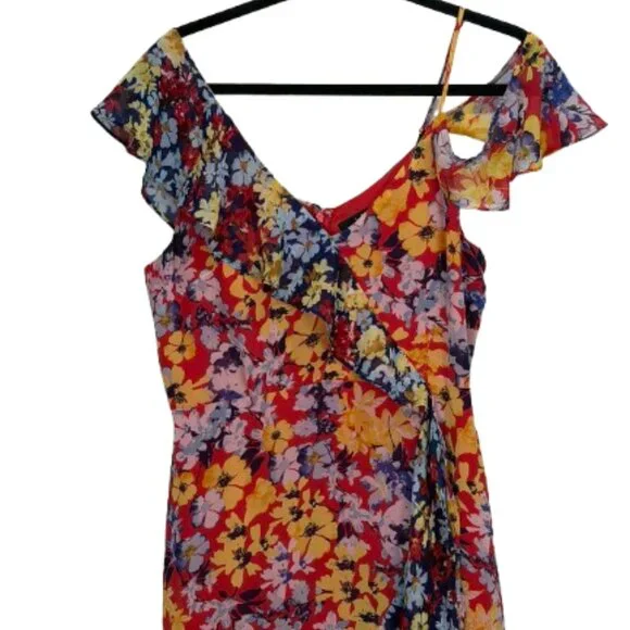 Lulus Radiant Ruby Red Floral Print Chiffon Maxi Dress Size L Worn Once - Picture 7 of 14